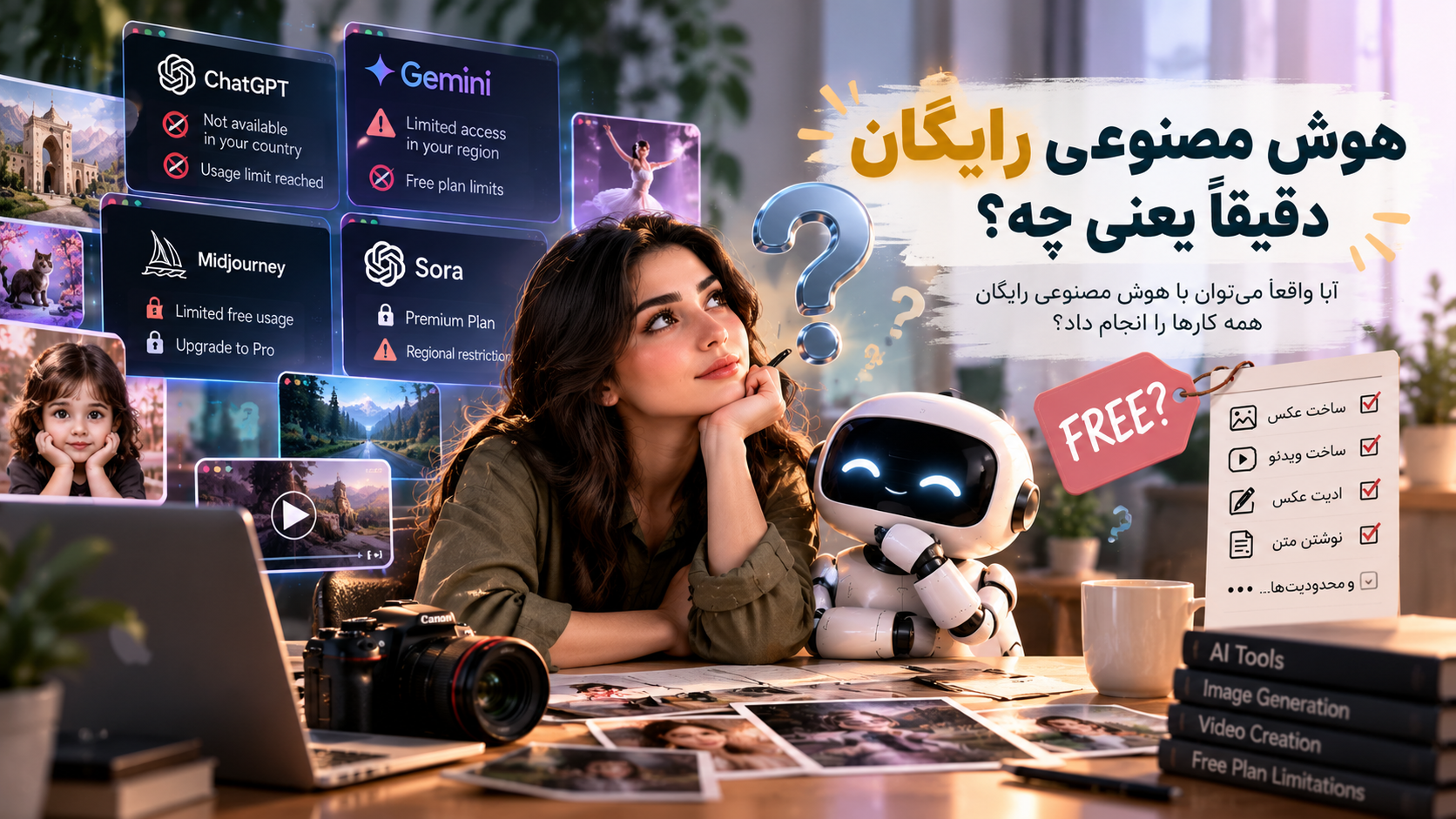 هوش مصنوعی رایگان چیست و چه محدودیت‌هایی برای ساخت عکس، ویدئو و تولید محتوا دارد؟